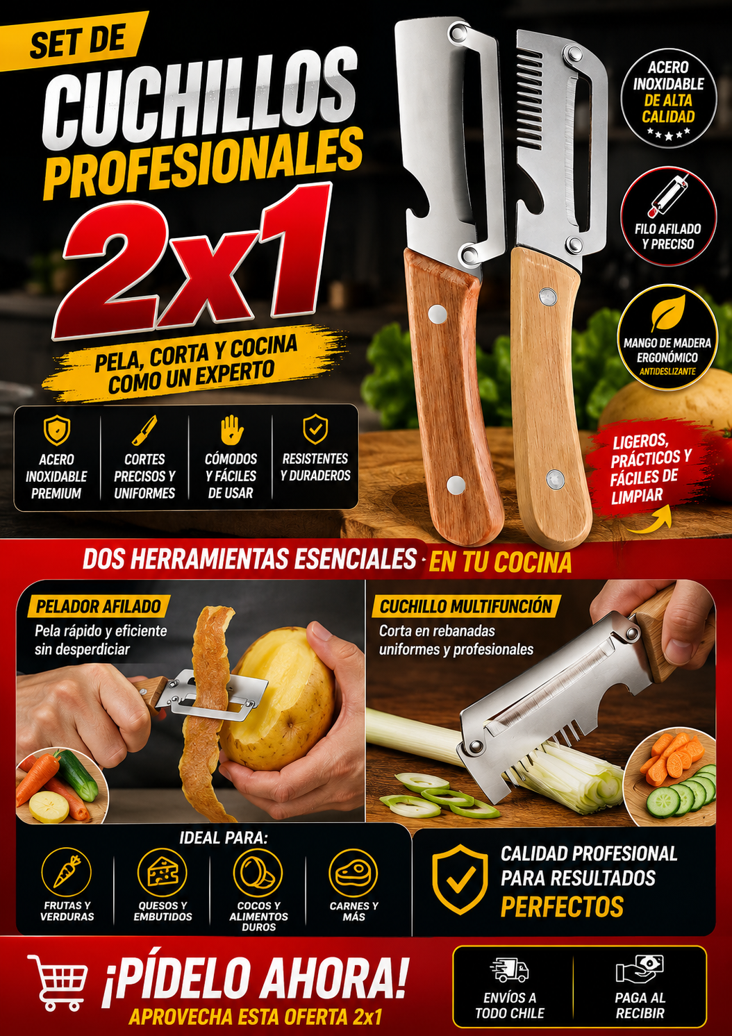 SET DE CUCHILLOS PROFESIONAL 2X1 / MÁS PRECISIÓN MENOS ESFUERZO