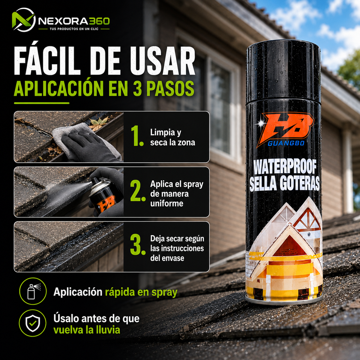 Spray Sella Goteras y Filtraciones de Agua por Lluvias
