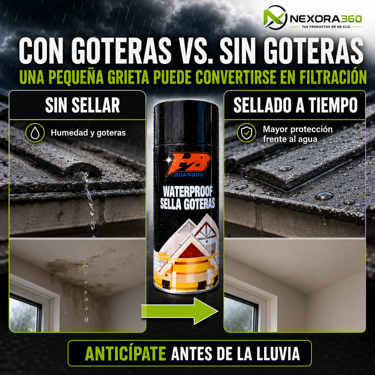 Spray Sella Goteras y Filtraciones de Agua por Lluvias