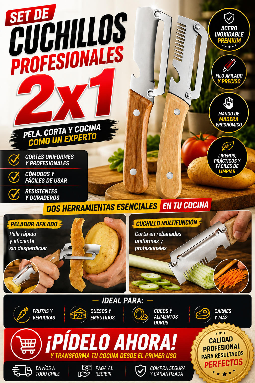 SET DE CUCHILLOS PROFESIONAL 2X1 / MÁS PRECISIÓN MENOS ESFUERZO
