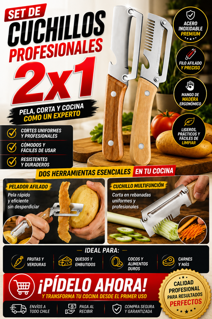 SET DE CUCHILLOS PROFESIONAL 2X1 / MÁS PRECISIÓN MENOS ESFUERZO