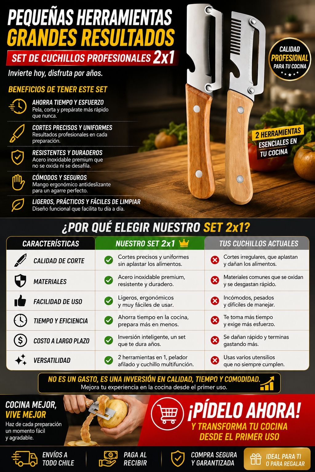 SET DE CUCHILLOS PROFESIONAL 2X1 / MÁS PRECISIÓN MENOS ESFUERZO
