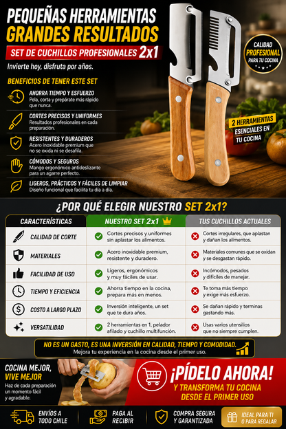 SET DE CUCHILLOS PROFESIONAL 2X1 / MÁS PRECISIÓN MENOS ESFUERZO